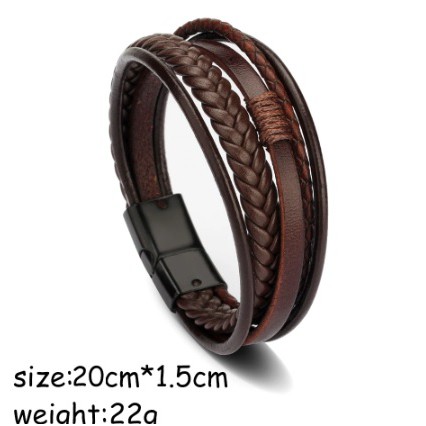 Genuine Leather Bracelet Titanium Steel Gelang Kulit Asli Pria 036