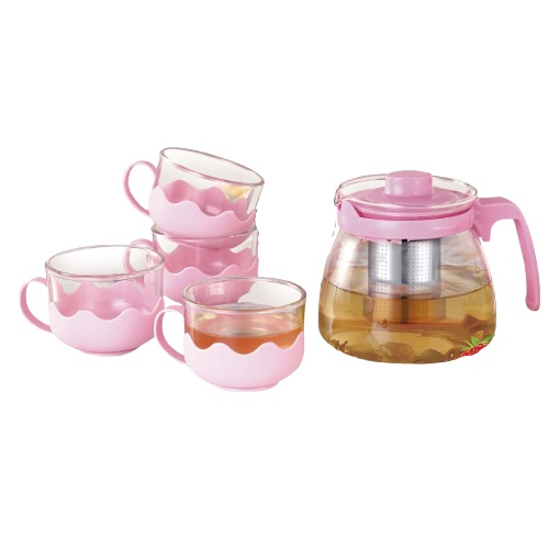 SEETO / Teapot set 5 in 1 / Teko Tea Coffee Set Pitcher + Gelas / Tea Pot Set 5 in 1 Tempat Minum Teh Teko Set Cangkir Kaca Teapot gelas 33005