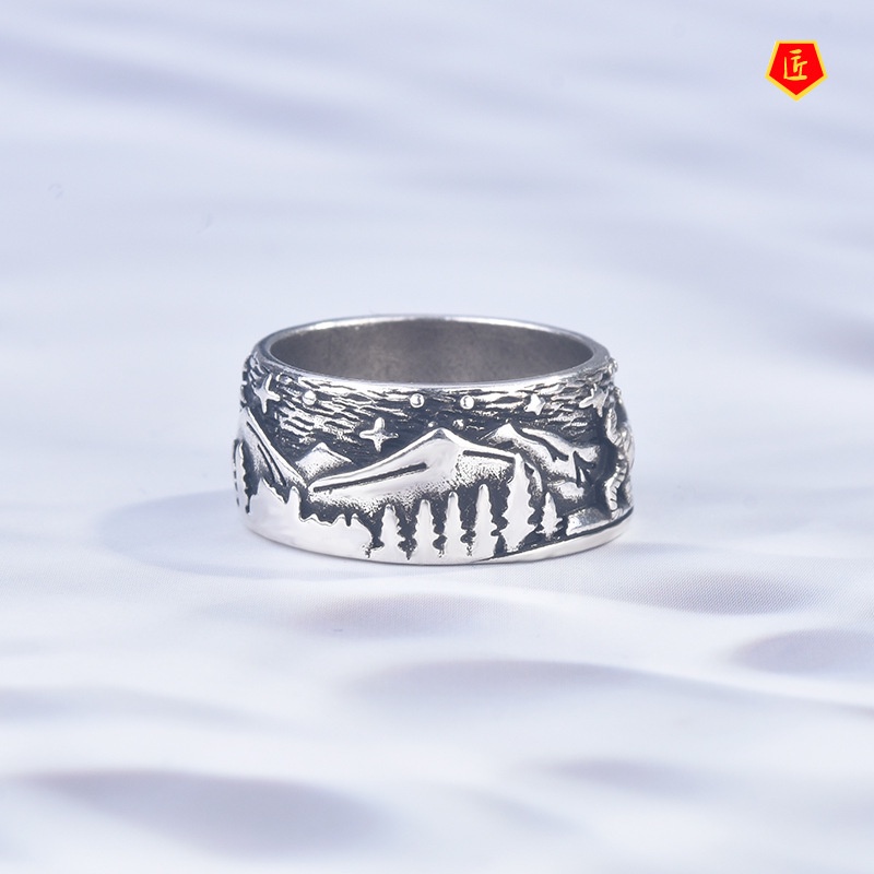 [Ready Stock]S925 Silver Retro Creative Coniferous Forest Ring