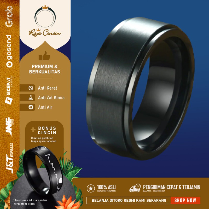 Cincin Pria Titanium Wanita Hitam Emas Perak Anti Karat Original Mewah Polos Keren