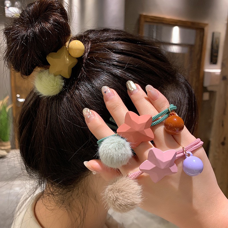 MURMURE.ID | IKAT RAMBUT KOREA SIMPLE MODEL POMPOM BINTANG KARET TALI RAMBUT WANITA HA070 HA071-1