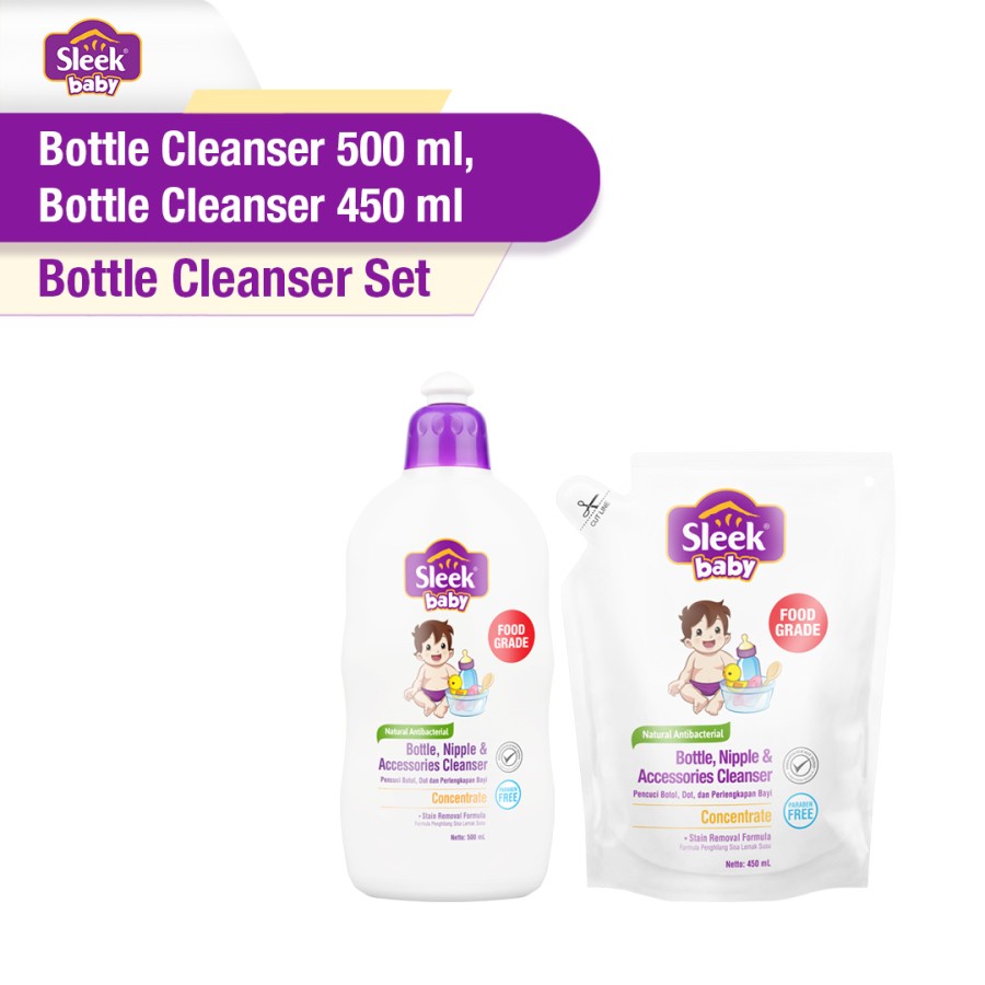 Sleek Baby Bottle Nipple &amp; Accessories Cleanser 500ml + 450ml Set