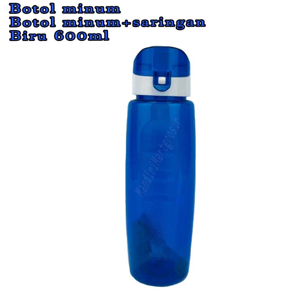 Botol minum + saringan * botol plastik * Warna biru * 600ml