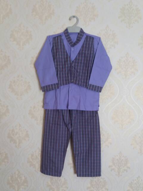RJ5 Seragam Muslim Anak Tk / Baju Muslim Gamis TK Ungu Rompi kotak