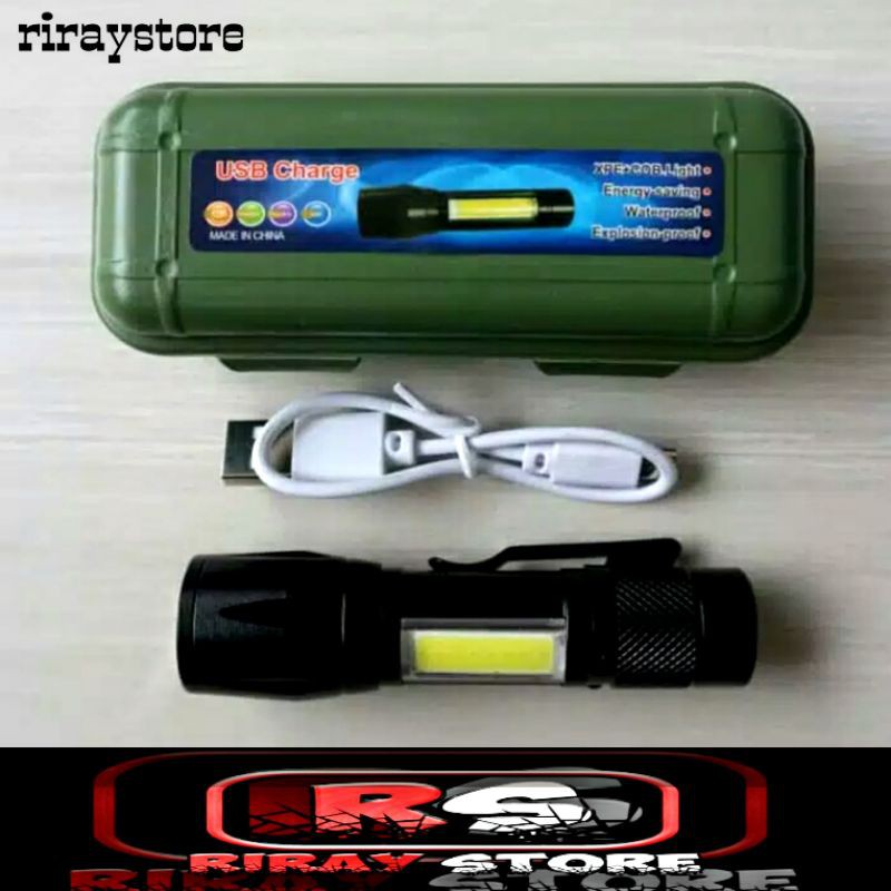 Senter Mini Xpe Light Jarak Jauh Recharge + Box