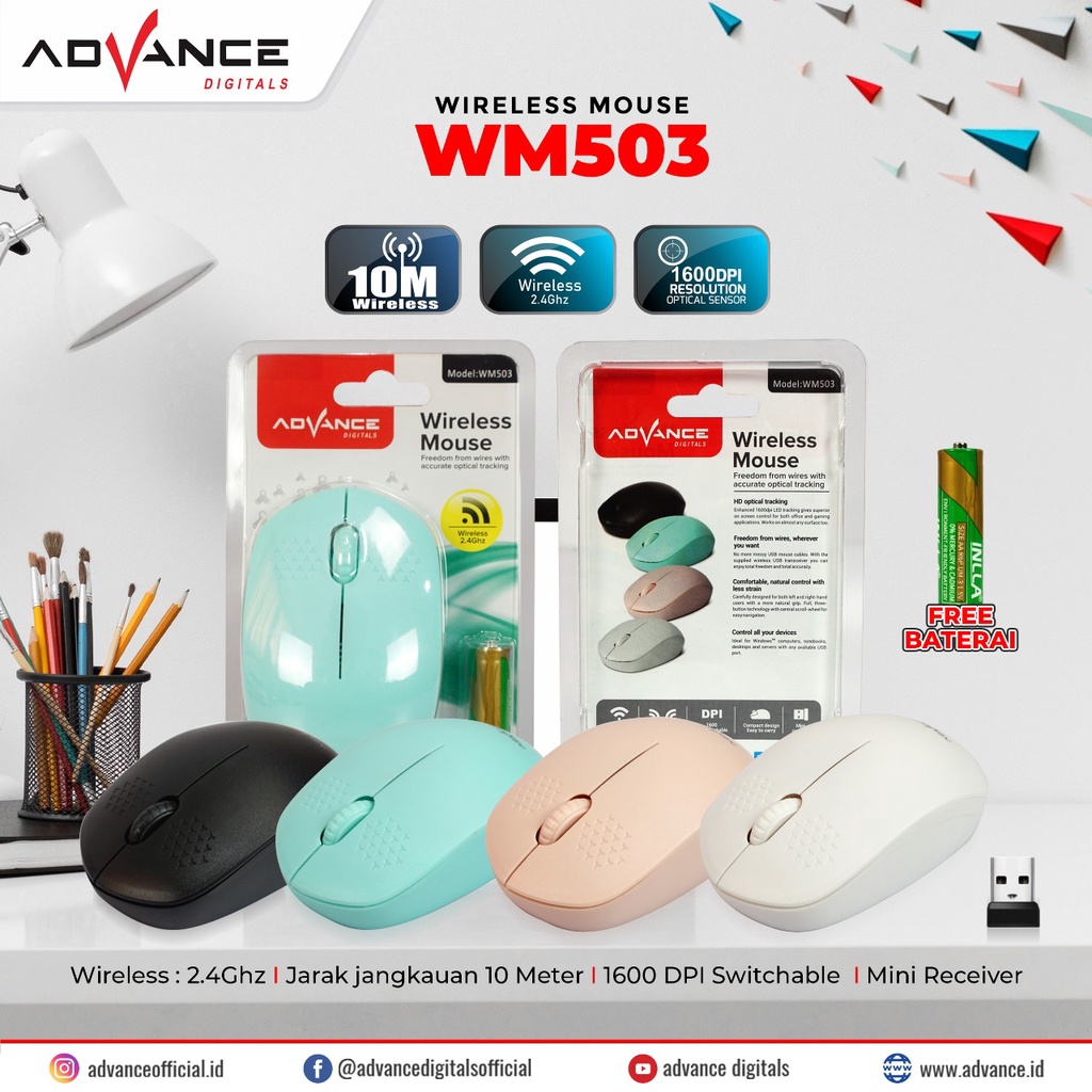 Mouse Wireless Advance WM-503 / WM503 1600 DPI Original