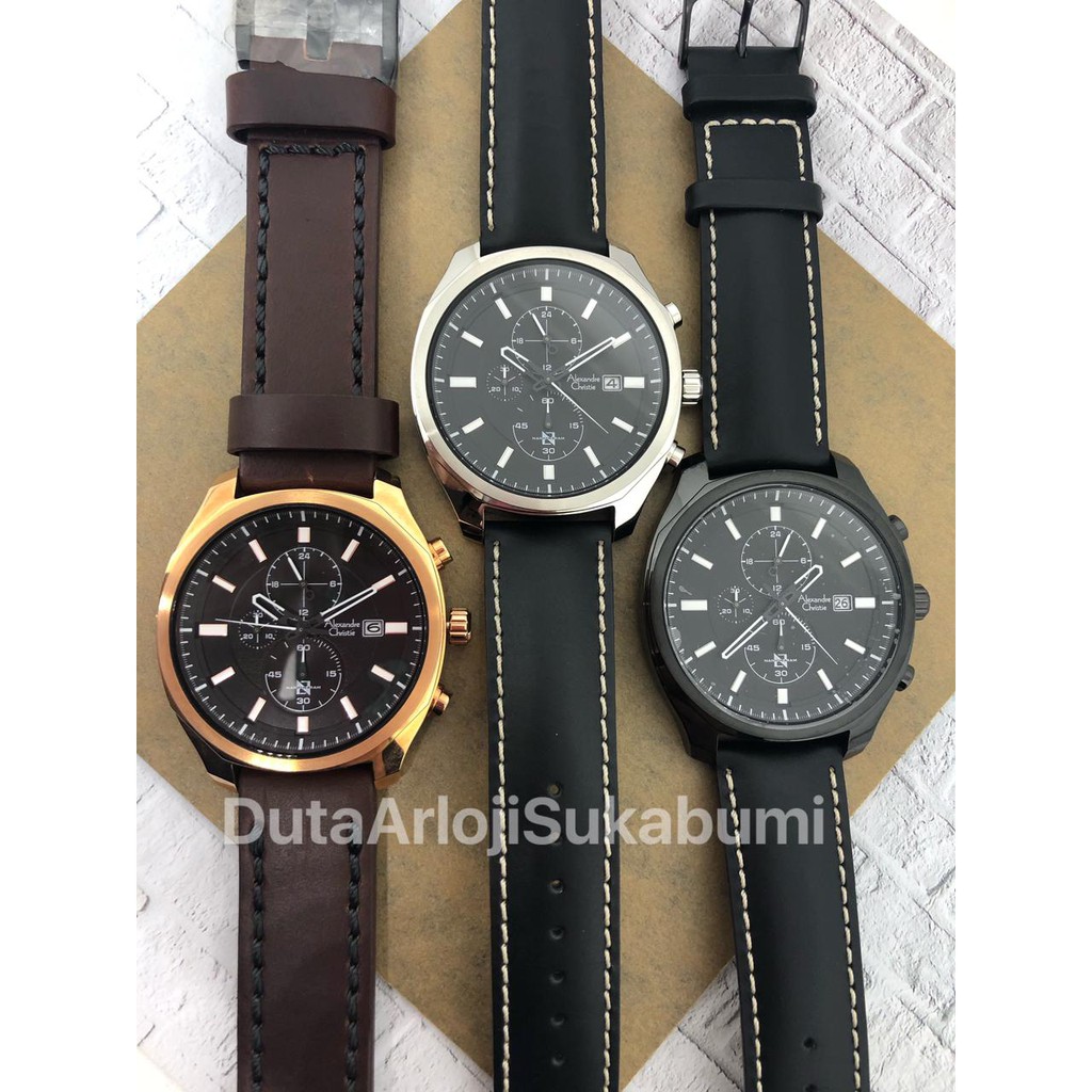 Jam Tangan Pria Alexandre Christie 6550MC Chronograph Leather Strap