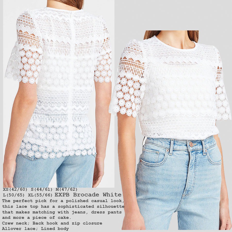 [shp] EXPRESS Brocade Blouse - White - Baju Atasan Brukat Putih Wanita Lengan Pendek Branded Origina