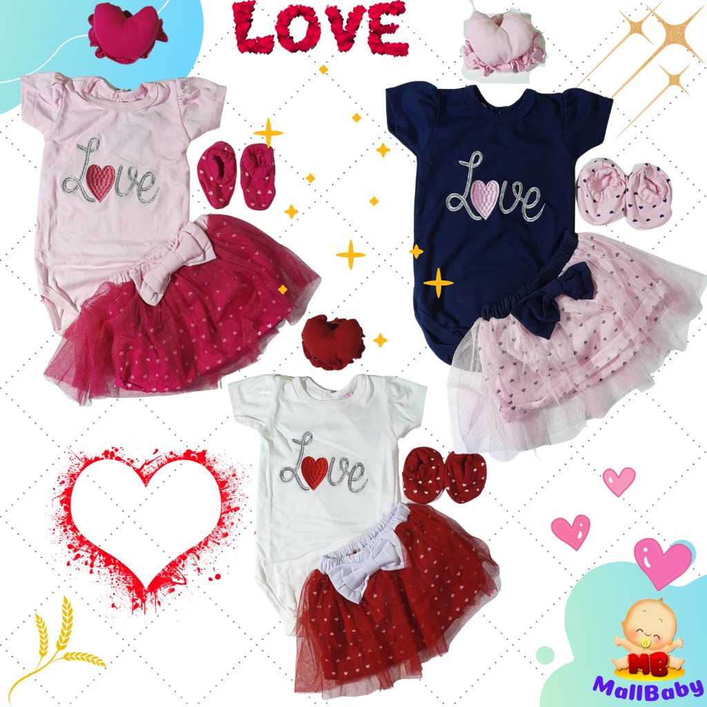 Baju Bayi Perempuan 0 3 6 9 12 Bulan Setelan Jumper Set Bandana Sepatu Bayi Love