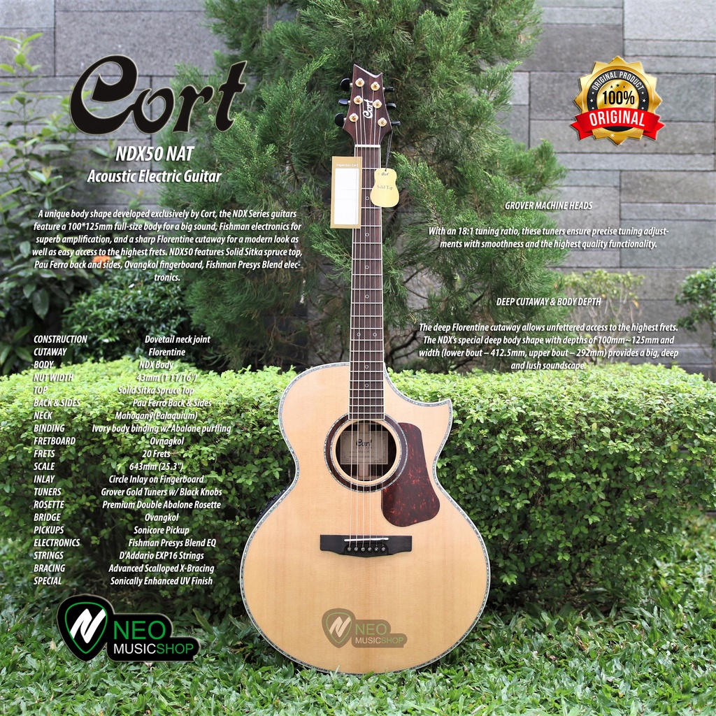 Cort NDX50 NAT W/EQ full-size body Acoustic-Electric Guitar
