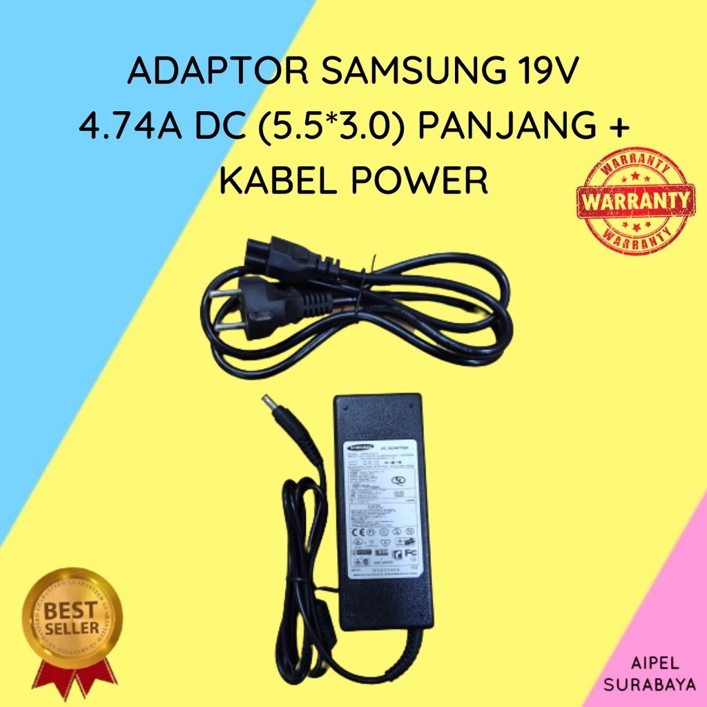 SAMSUNG194745530PKP | ADAPTOR SAMSUNG 19V 4.74A DC (5.5*3.0) PANJANG + KABEL POWER