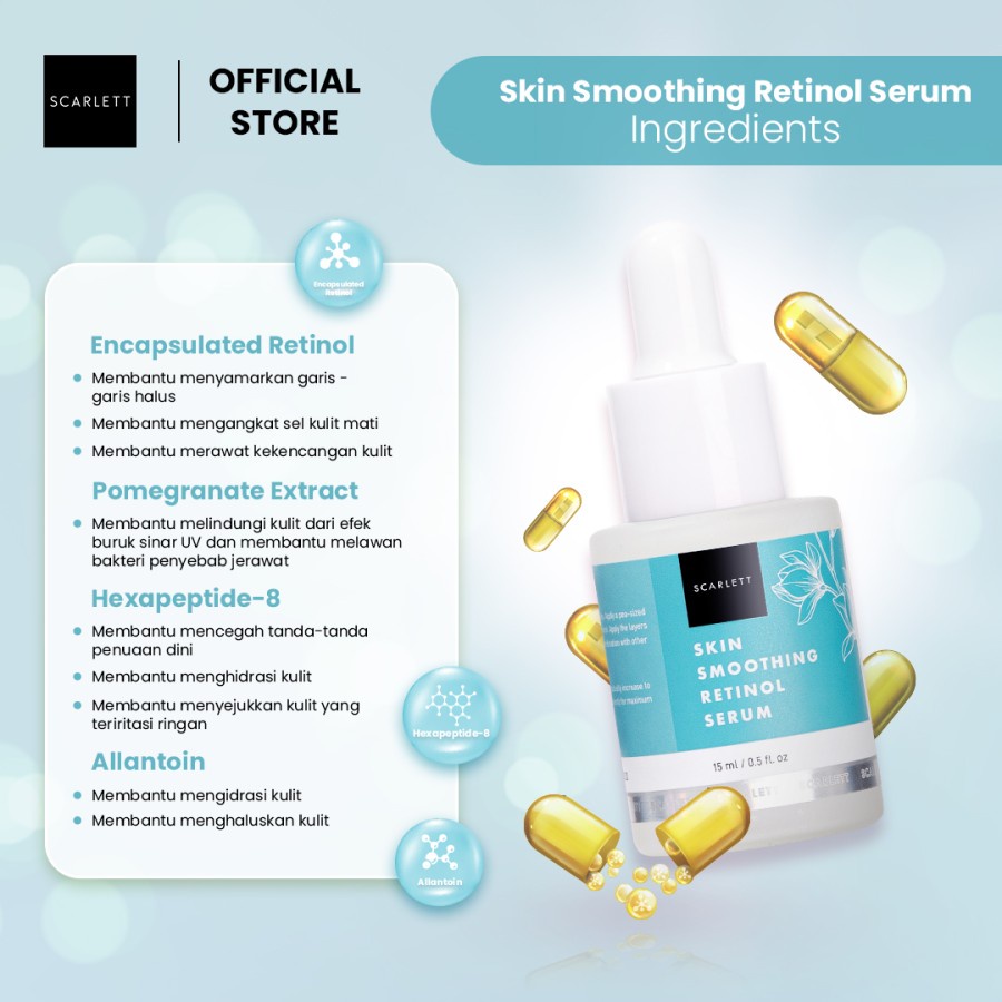 Scarlett Whitening Skin Smoothing Retinol Serum Regenerasi Kulit 15Ml