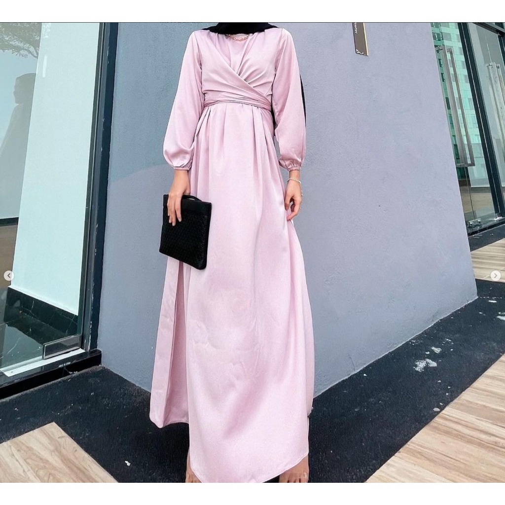 Almira Silk Dress Gamis Satin Dress Satin Polos Long Dress Gamis Polos