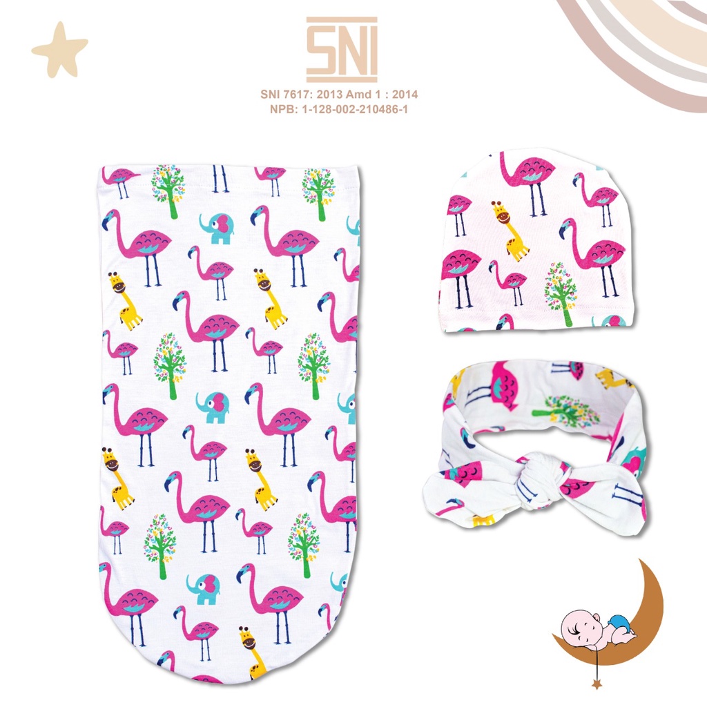 SNI Bedong Moonscare Cocoon 1 LAPIS, Bedong swaddle motif dita bedong bayi  bedong polos bayi