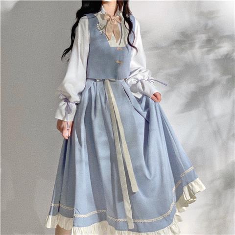 2022 new style Guofeng academy gentle Han element long short skirt vest coat Han dress women's Pullo