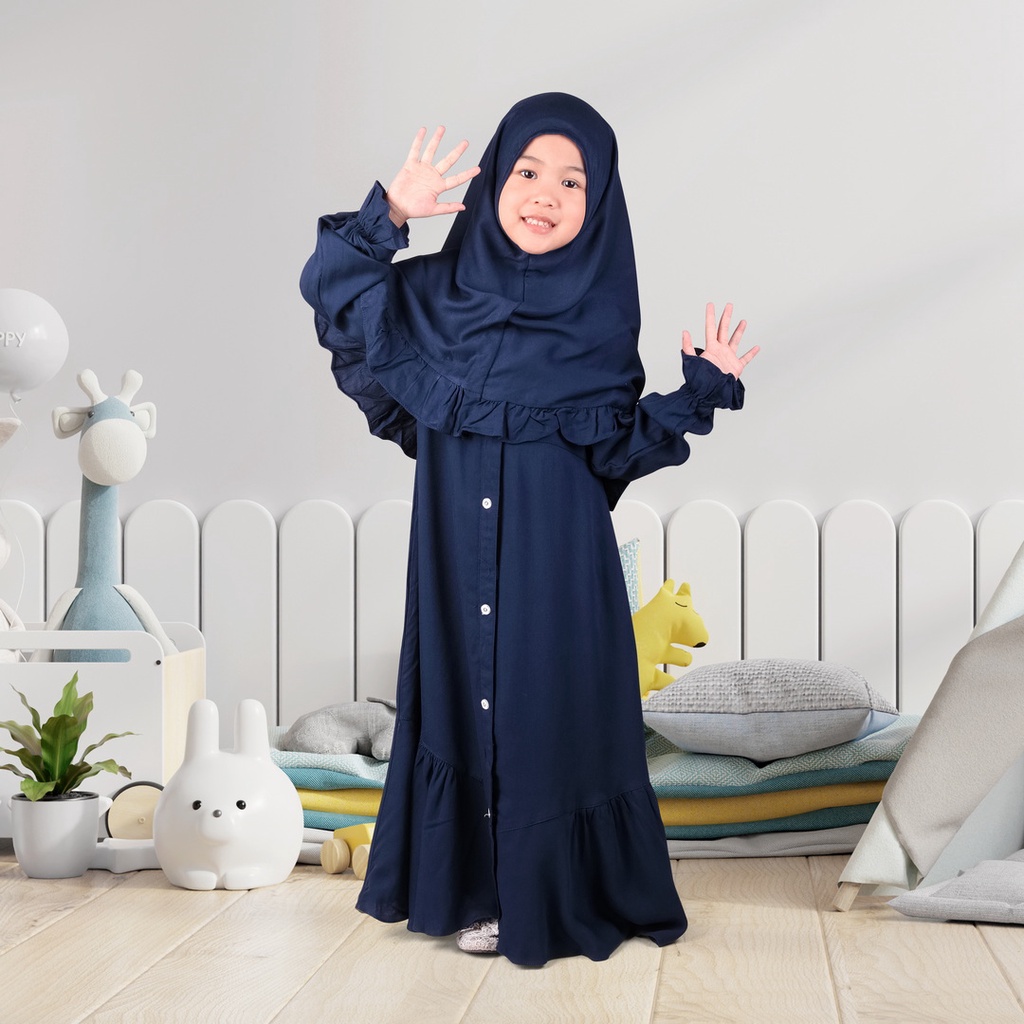 Set Gamis Anak Usia 1 Sampai 2 Tahun Bahan Rayon Premium Terbaru Jasmin Navy