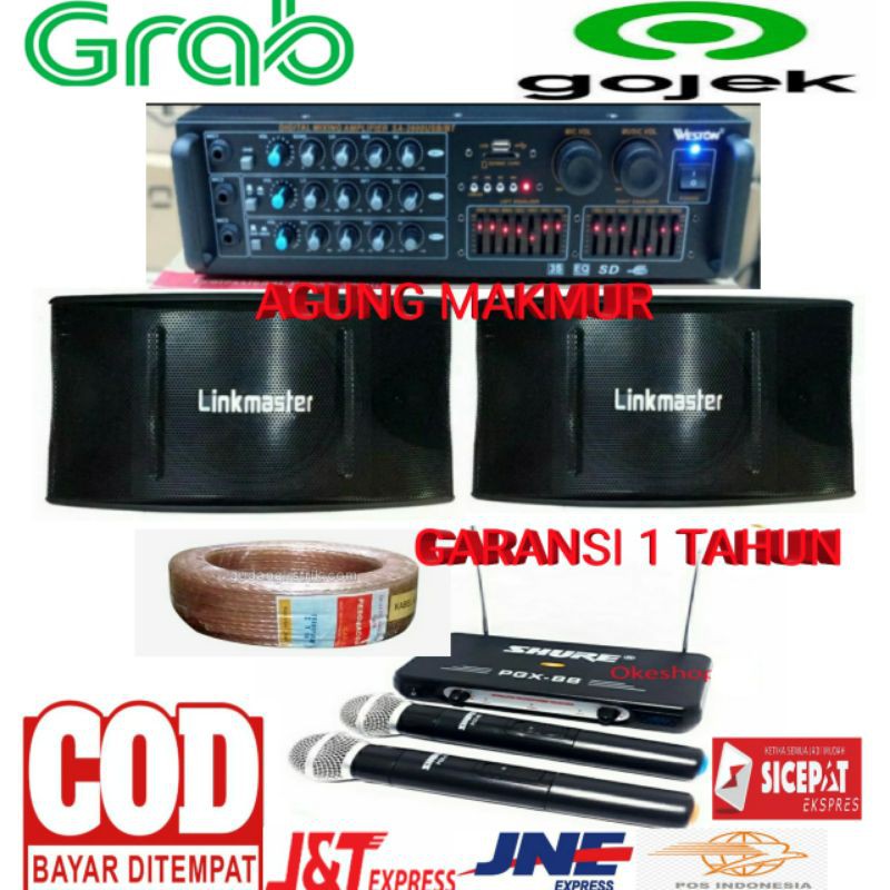Paket Karaoke Soundsystem Linkmaster 10 inch amplifier weston sa2600 + mic wireless shure