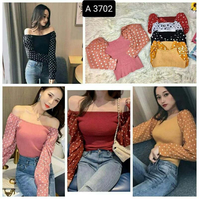 Atasan knit kombi #3705