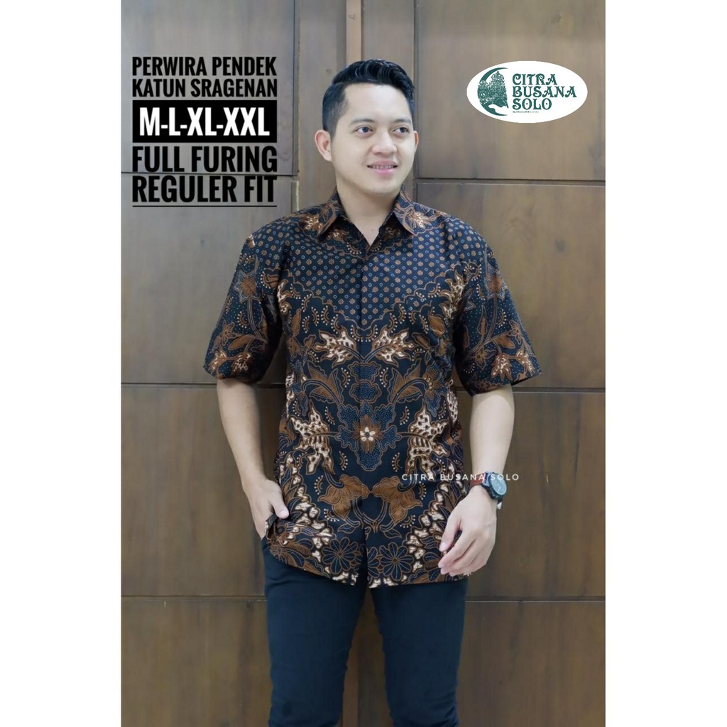 PERWIRA PENDEK Kemeja Batik Pria Full Furing Bahan Katun Sragenan