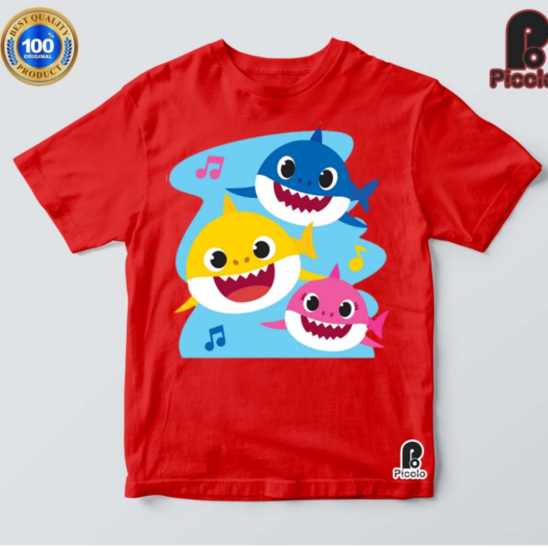 Kaos T-shirt Lengan Pendek Motif Print Kartun Baby Shark Untuk Anak Laki-laki / Perempuan