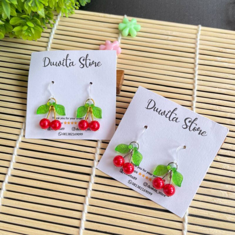 HANDMADE ANTING ANAK/DEWASA KAITAN PLASTIK MOTIF BUAH CHERRY