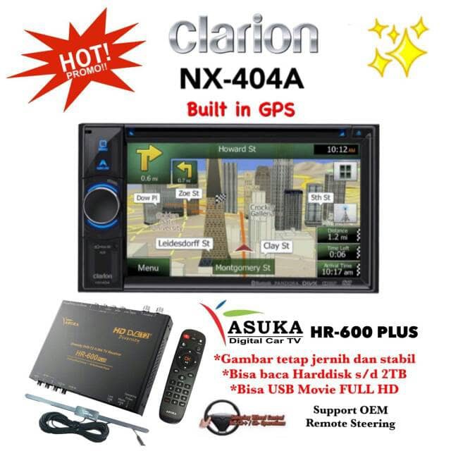 PAKET Clarion NX-404A GPS Double din   ASUKA HR-600 TV Tuner Digital