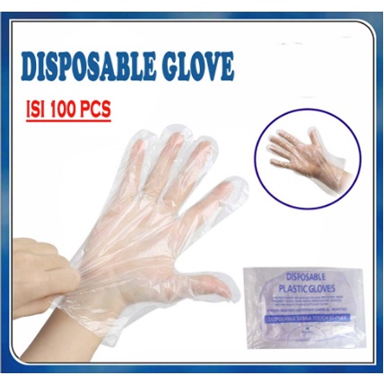 Sarung Tangan PLASTIK ISI 100 Per 1 Pack Disposable Plastic Gloves Sekali Pakai Bening Polos Transparent