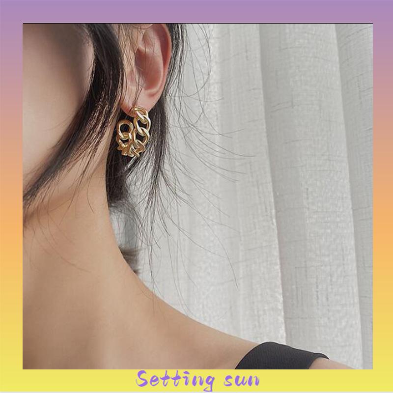 Anting Stud Model Rantai Rongga Bahan Logam Gaya Retro TN