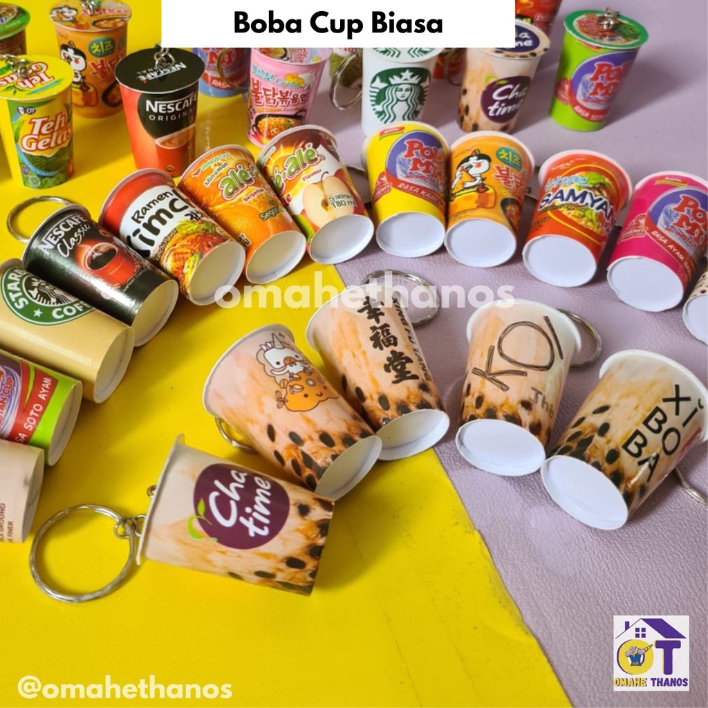 Aneka Gantungan Kunci Viral BISA PILIH MOTIF/gantungan replika miniatur snack/icecream/minuman/mie cup/samyang/boba/ganci snak/snek/rokok/eskrim/ganci unik/bts/gantungan kunci unik lucu murah kekinian/ganci seribuan/suvenir souvenir nikah murah-Boba Cup Biasa