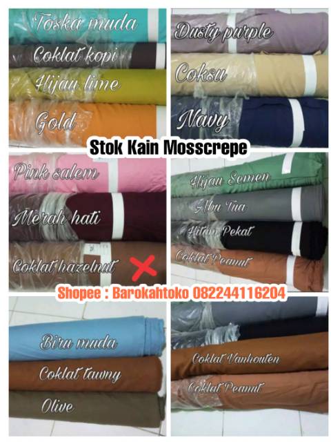 jual sampel warna/katalog Kain wolfis, Wollycrepe, moscrepe Mosscrepe dll