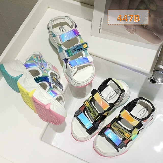 Sandal Wanita Wedges Tali Rainbow Fula Milenial Fahion Kasual Korea (447)