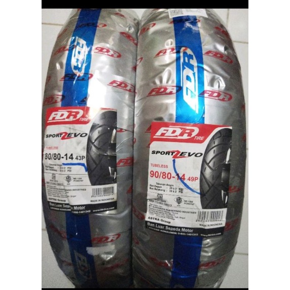 PAKET BAN TUBLES MATIC FDR SPORT ZEVO 80/80 + 90/80.14 ,BAN BARU 100% ORIGINAL, GRATIS PENTIL