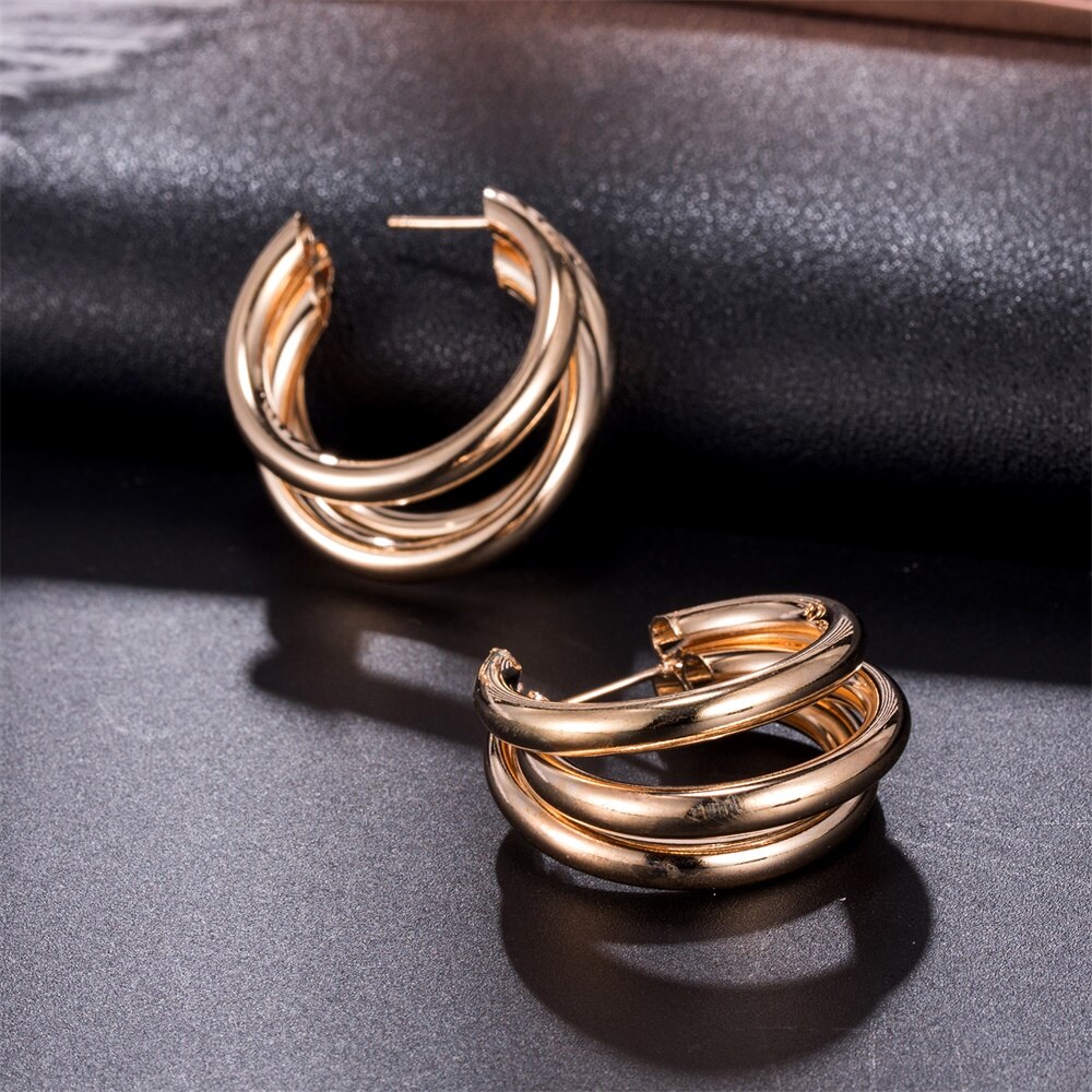 Kim Hyuna Same Style Earrings PunkMinimalist Cool Geometric Metal Circle Earrings for Women