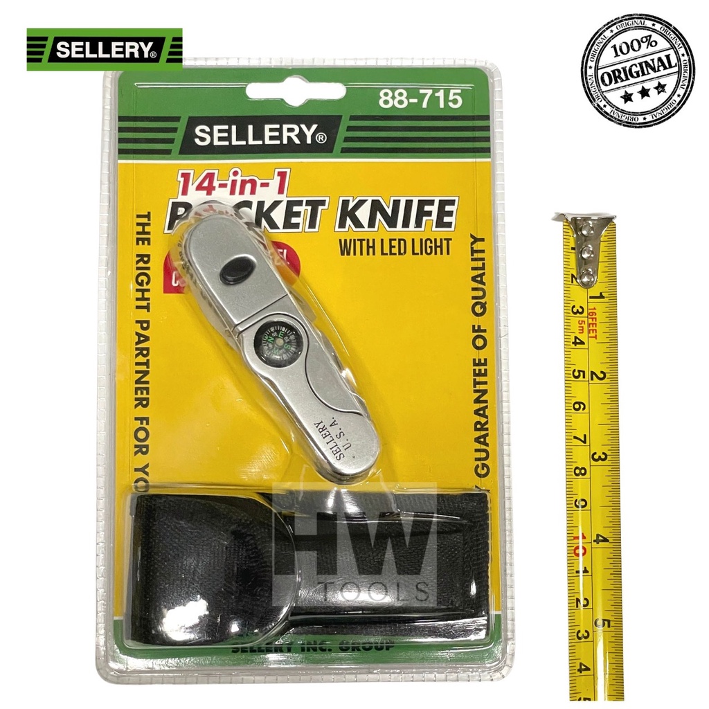 POCKET KNIFE 14 in 1 PISAU LIPAT MINI WITH LED LIGHT SELLERY 88-715