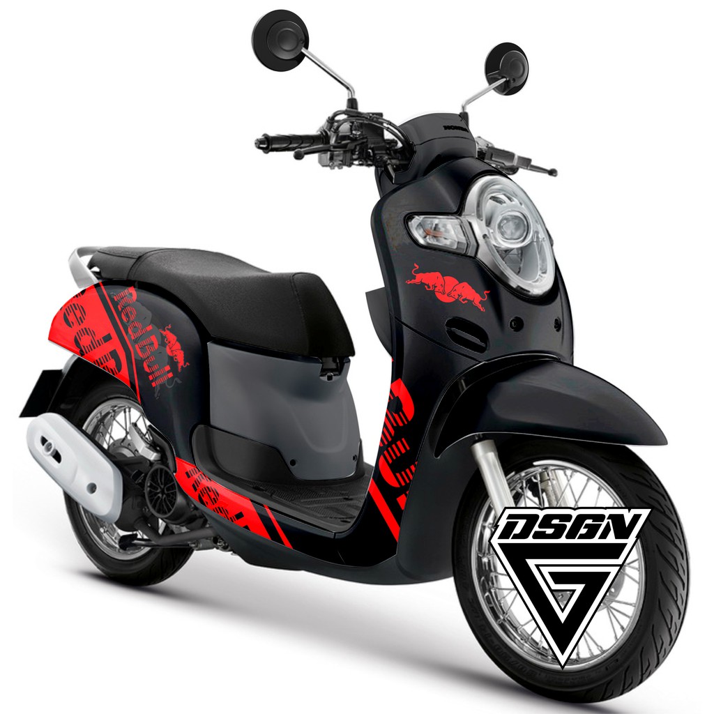 Decal scoopy full body Full Blok Decal Scopy Dekal New Fi 2017-2020 Reddbull-bul Hitam Merah