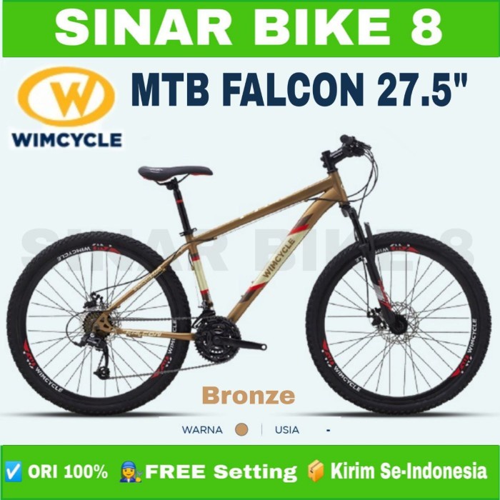 Sepeda Gunung MTB WIMCYCLE FALCON Ukuran 27.5 Inch 3x8 Speed Rem Cakram