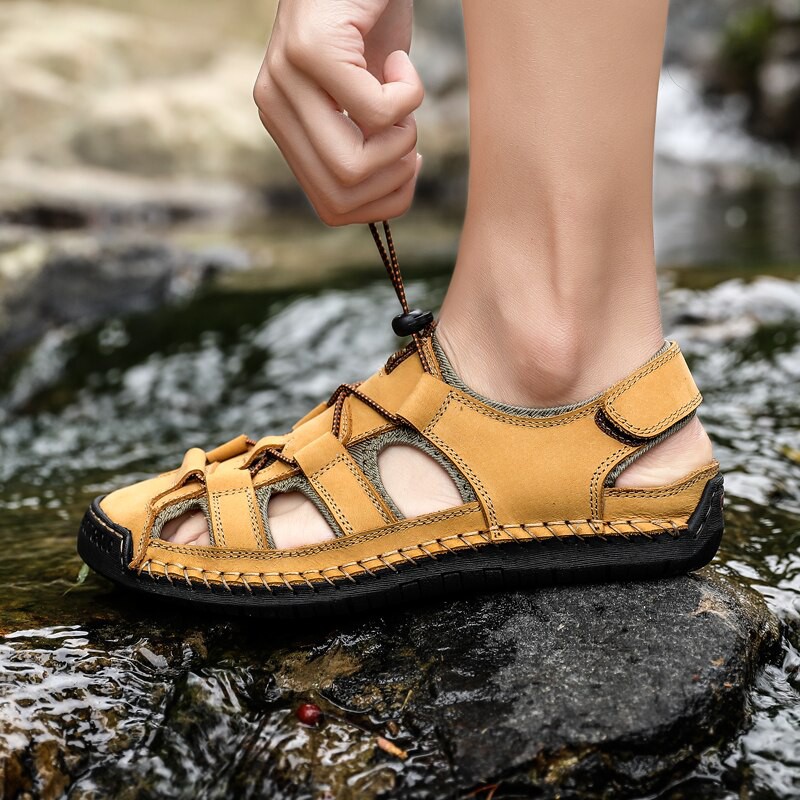Sepatu Sandal  Pria  Bahan Kulit Asli Ukuran Besar untuk 