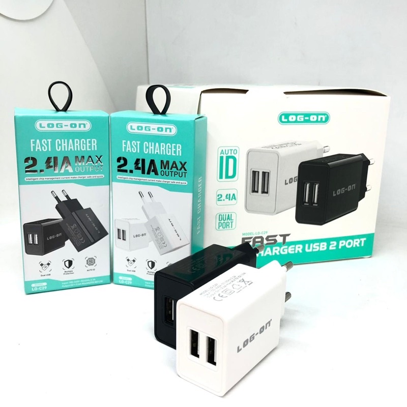 PROMO BATOK LOGON C29 2USB 2.4A MAX SMART ID ORIGINAL TRAVEL ADAPTER