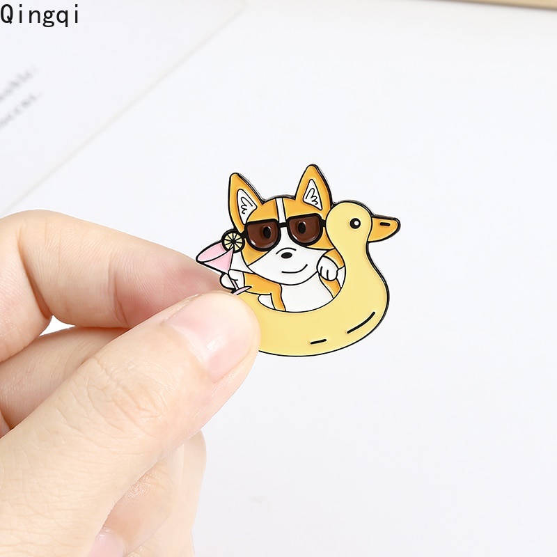 Bros Pin Enamel Bentuk Kartun Anjing Corgi Pizza Donat Untuk Hadiah