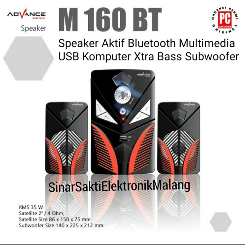 Speaker Advance M160BT Aktif Bluetooth Multimedia USB Komputer Xtra Bass Subwoofer