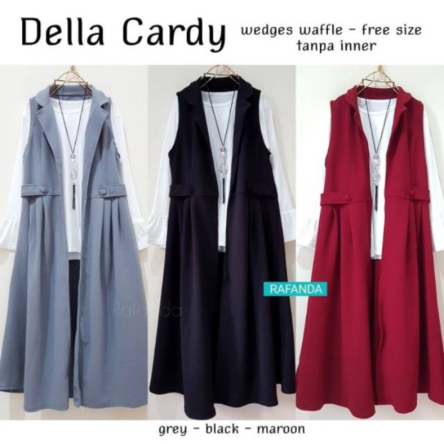 Della Cardy, KARDIGAN WANITA CANTIK TANPA LENGAN BAHAN WEDGES WAFFLE LD 98-110 TERMURAH TERLARIS OOTD MODIS