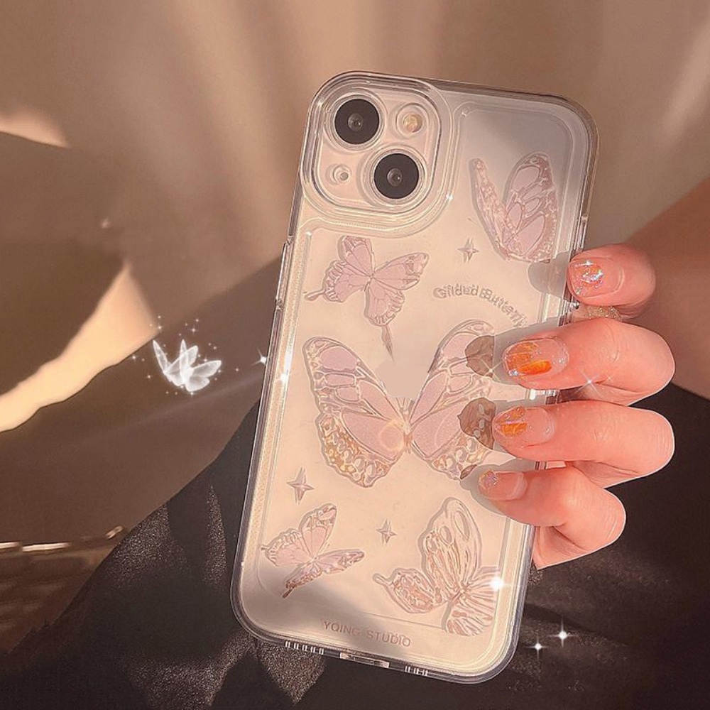 Soft Case Silikon TPU Transparan Motif Butterfly Untuk iPhone 14 13 12 11 Pro X XR XS Max 6 6S 7 8 Plus