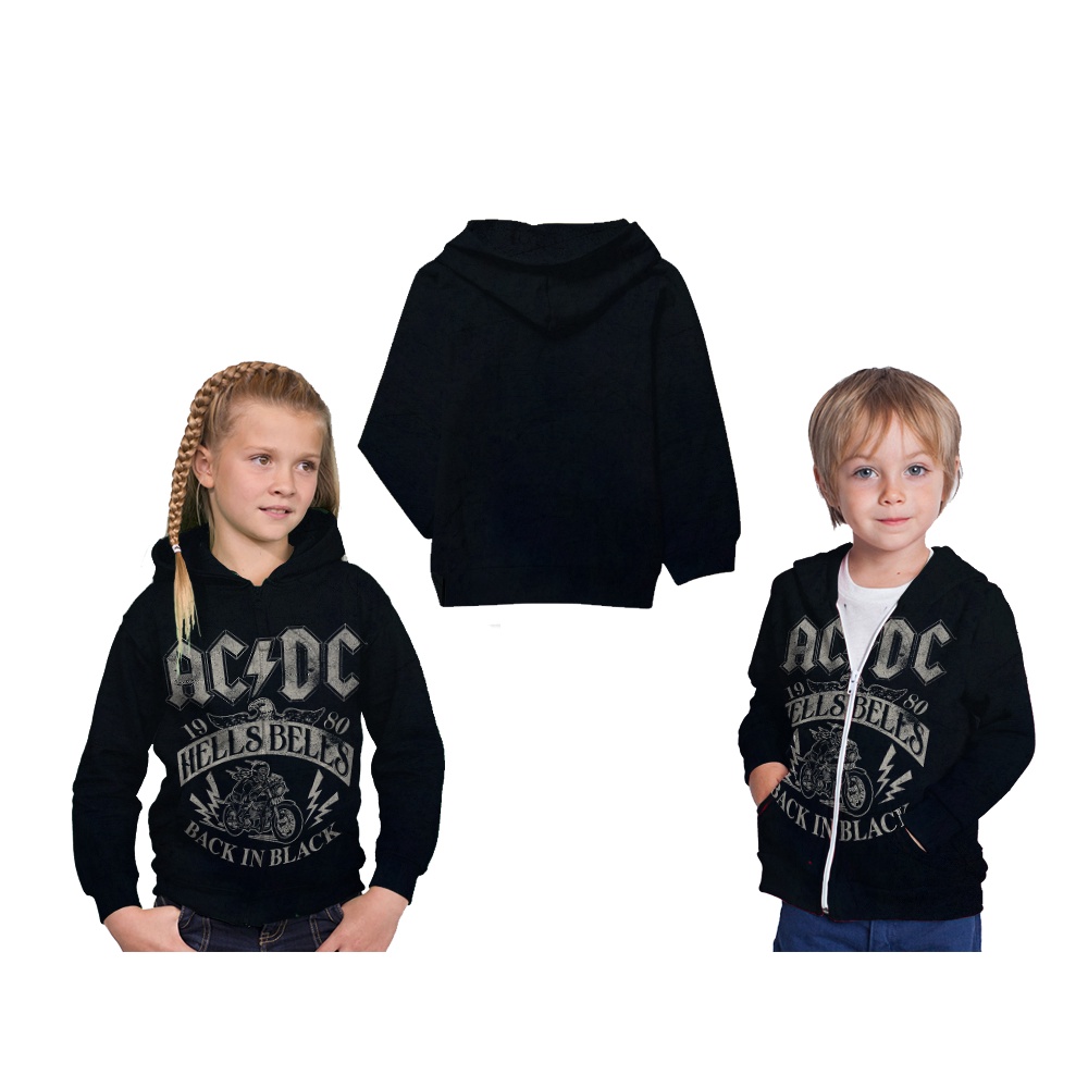 Jaket Anak Hoodie Acdc Vintage Back In Black Hell Bells 1980 Full Printing Custom