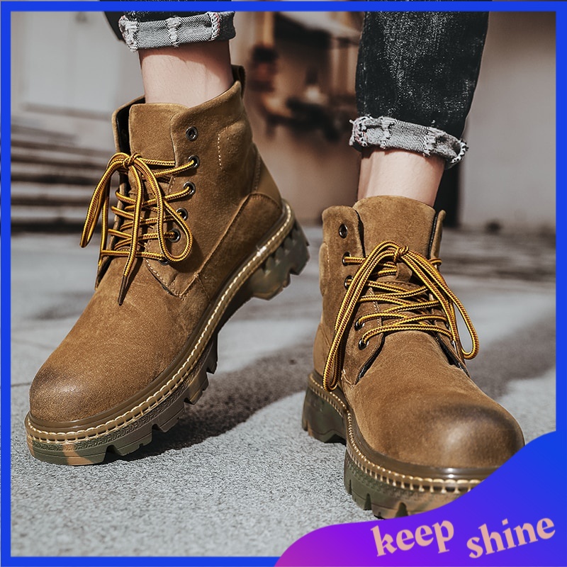 Sepatu Boots Pria Kulit Import Autumn Winter Genuine Leather Men Boots Fashion Brown Ankle Boots 202