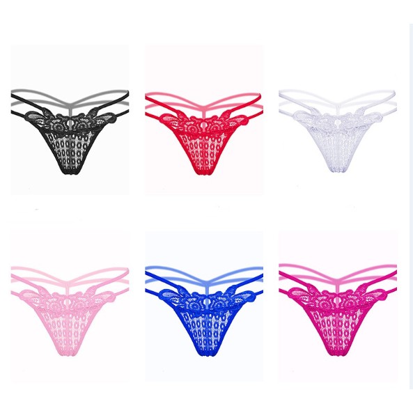 CD Wanita sexy g string Celana dalam lace pola bunga brukat transparan C091 - Merah Murah