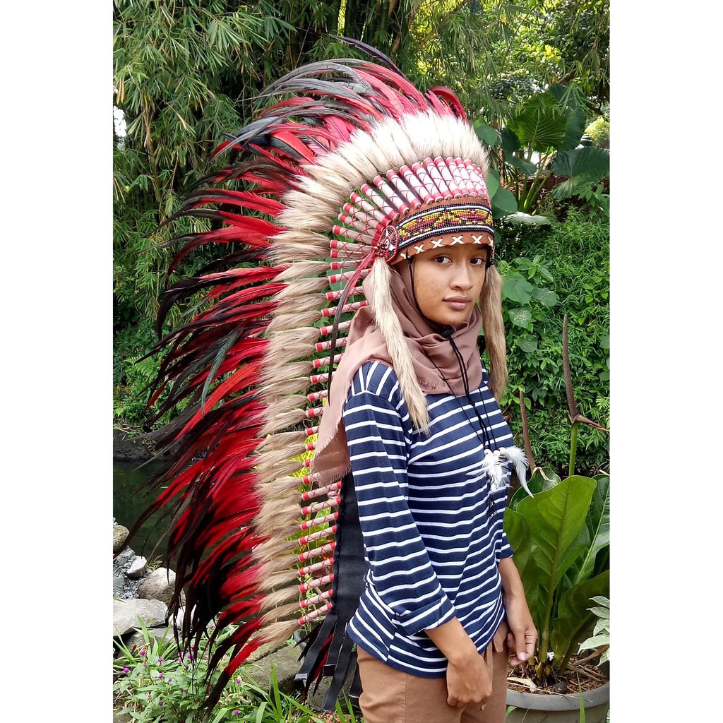 warbonnet/topi indian, topi carnaval, bulu ayam