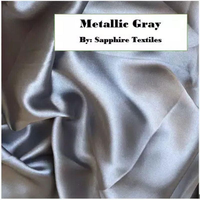 1Meter Kain Satin Silk Kilap Premium Jakarta Maxmara Lux (Jenis Bahan) Satin Bridesmaid Saten Silk Premium Kilap Bahan Satin Silk Charmuse Meteran Grosir Murah dan Bagus-Metallic Grey