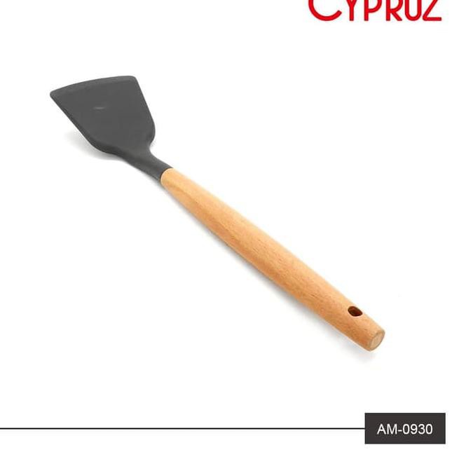 Spatula Silikon Gagang Kayu Abu Sutil Sodet CYPRUZ AM-0930