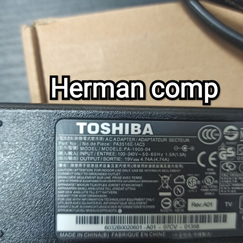 Original Adaptor Toshiba Tecra A50 M11 Z40 Z50 R840 R940 19V 4.74A