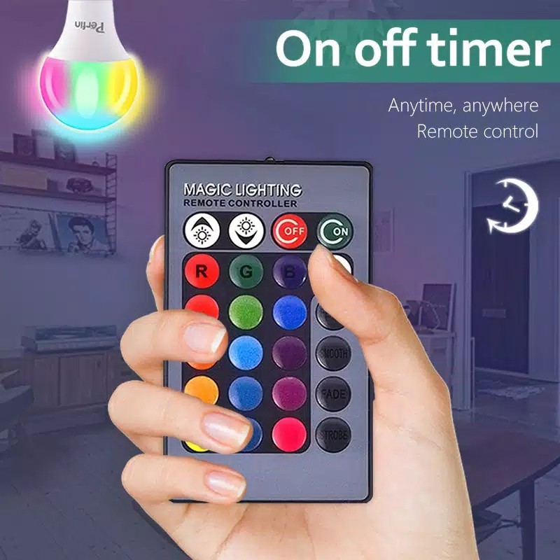 Lampu Bohlam murah LED RGB Berubah Warna  Perfin PFLG02 10W+ Remote Control